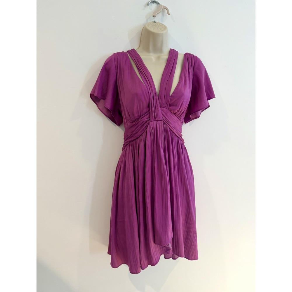 Anthropologie Satin Mini Dress US 10 Medium Purple Silky Pleated Cocktail Dressy - Picture 4 of 10